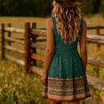 thumbnail image 5 of Alllist Dresses for Women Dressy Casual Sleeveless Boho Crew Neck Green Mini-Length Fit & Flare Dresses Retro Vintage Paisley Regular Dresses Green,M, 5 of 5