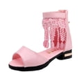 thumbnail image 6 of Girls Gladiator Sandals Open Toe Chunky Low Heel Fringe Ankle Strap Back Zipper Kids Summer Dress Shoes Pink 2.5 Big Kid, 6 of 6
