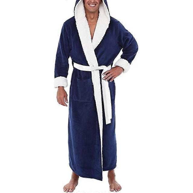 Albornoz largo con capucha para hombre, camisón suave, bata de baño