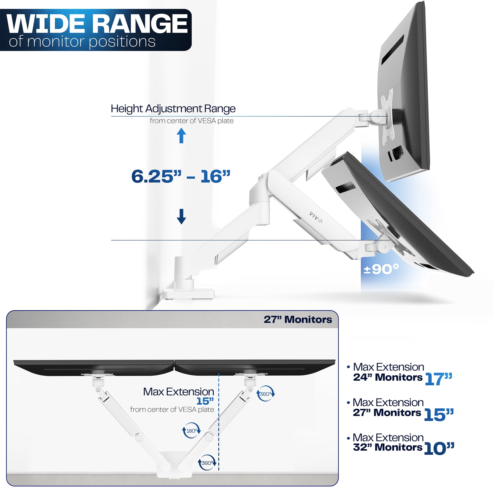 VIVO Dual Monitor Mechanical Spring Desk Mount Fits Computer Screens up to 32"