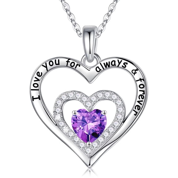 Turandoss Forever Love Heart Necklaces Gifts for Women 925 Sterling Silver Birthstone Necklace for Women Anniversary Graduation Gifts for Her