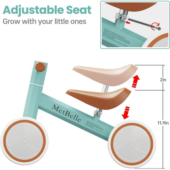 Colorful Lighting Bike for 1-2 Year Olds, 4 Wheel Toddler Bike with Adjustable , Easy to Assemble