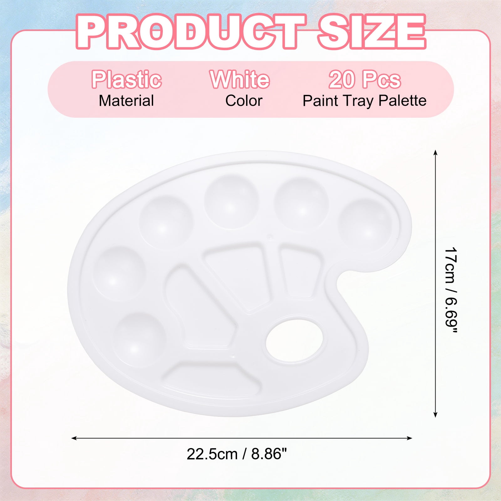 Uxcell Paint Tray Palette, Oval Plastic Watercolor Palette Painting Tray with Thumb Hole for DIY Craft Art Class Painting Party Supplies Paint Holder(White, Pack of 20)