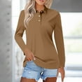 thumbnail image 2 of Tiqkatyck Womens Tops on Sale, Women's Lapel Neck Slim Fit Casual Fashion Top Long Sleeve Shirts for Women Polo Shirts for Women Coffee M, 2 of 5