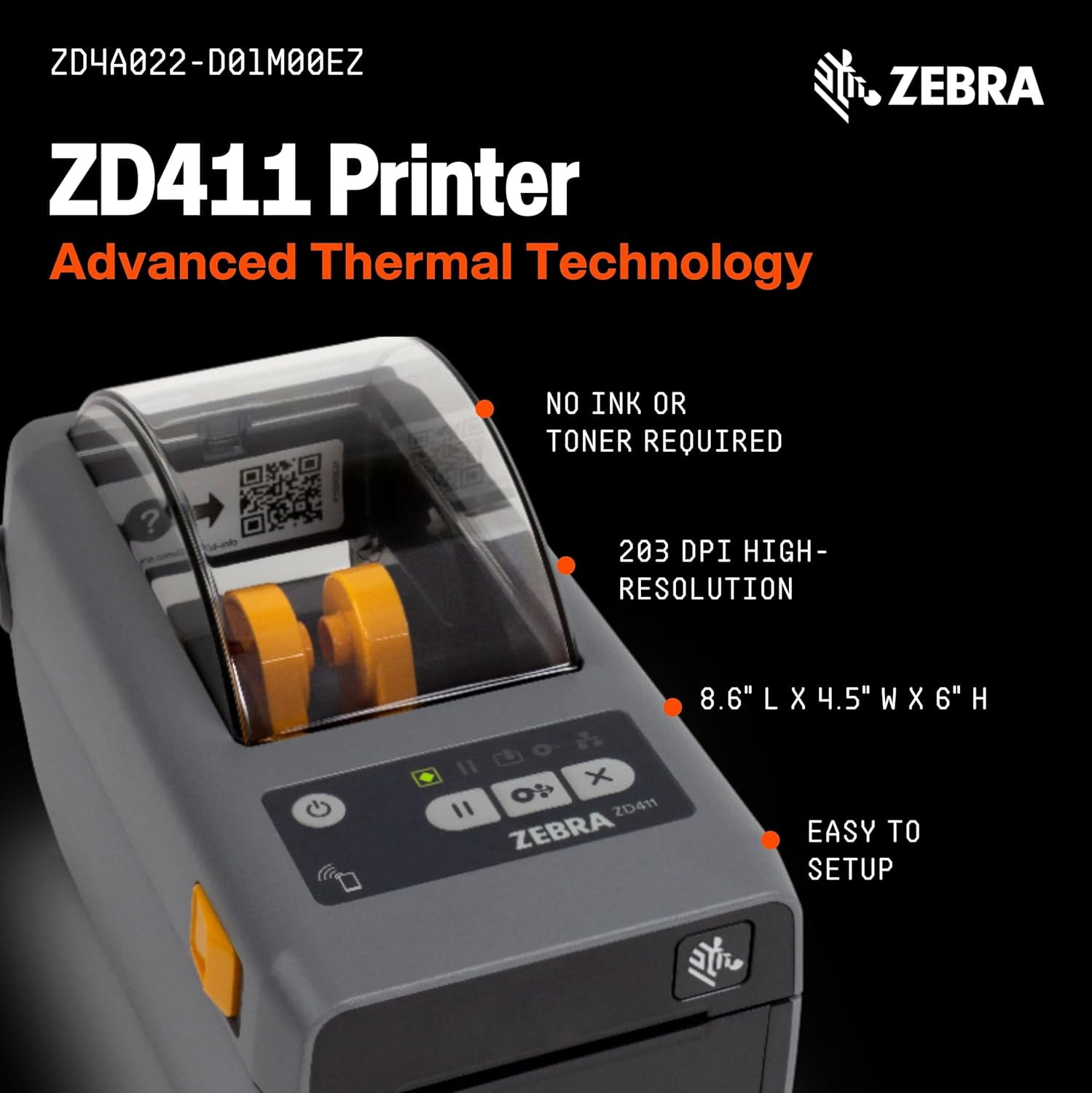 Zebra ZD411 Direct Thermal Barcode Label Printer with 203DPI USB Host Modular Connectivity Slot and Real-Time Clock