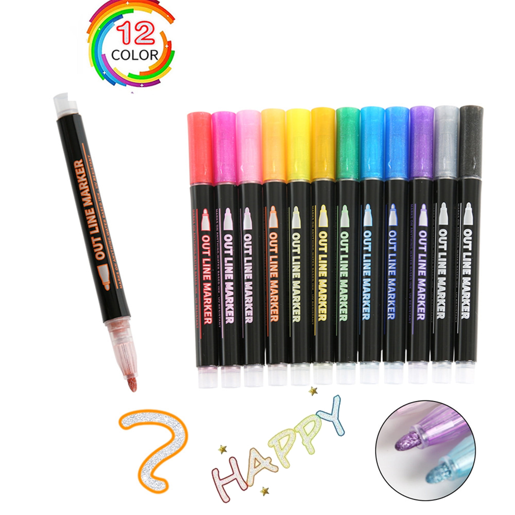 DoodleDazzles Shimmer Markers Set - Double Line Outliner Marker - Metallic  Pens - Gifts for Girls, Boys, Kids, Women, etc. - School Supplies Great For