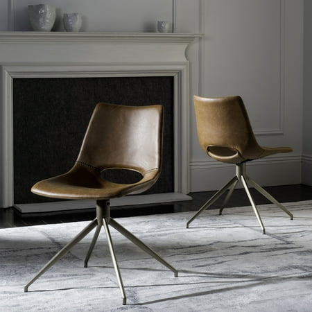 Safavieh Danube Mid Century Modern Leather Swivel Dining Chair, Set of