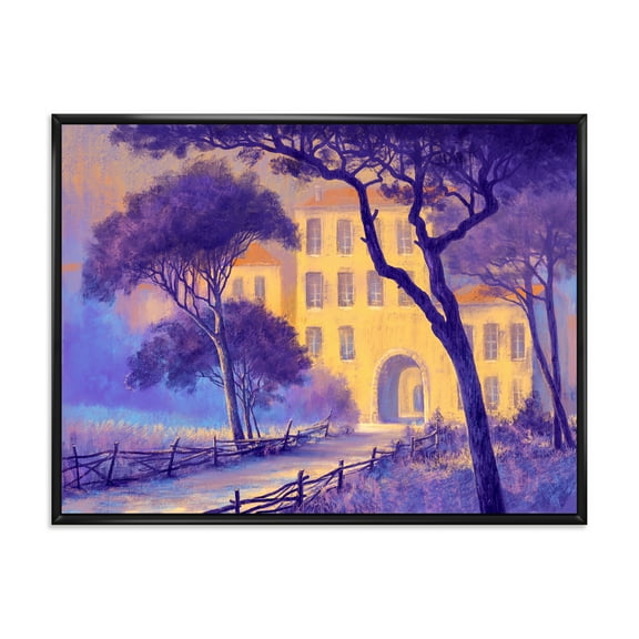 Designart 'Street Landscape OF Footpath & Trees In A City' Traditional Framed Canvas Wall Art Print