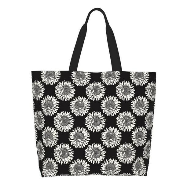 Fotbe White Sunflowers Bolsa Tote Estética de Lona con Estampado para Mujer - Bolsa Reutilizable de Hombro Casual para Vacaciones, Compras, Trabajo y Gimnasio