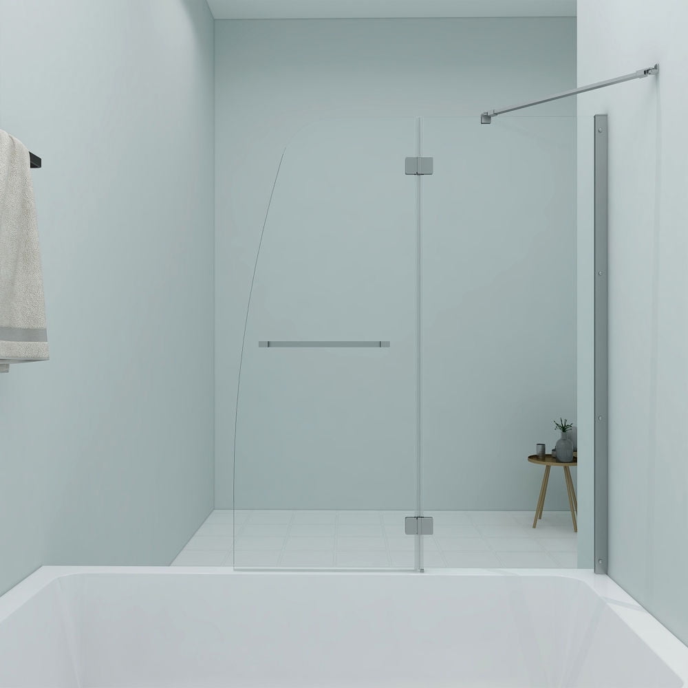 Kepooman 48 X 48 X 57" Bathroom H Frameless Folding Tub Screen in Chrome, Clear Kepooman 48 X 48 X 57" Bathroom H Frameless Folding Tub Screen in Chrome, Clear
