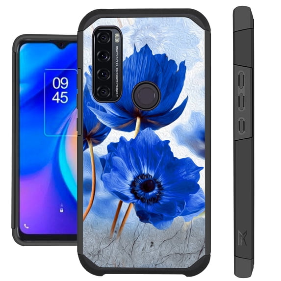 Compatible with TCL 20XE Hybrid Fusion Guard Phone Case Cover (Blue Peony Flower)