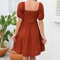 thumbnail image 6 of Elvqul Womens Silk Dresses Ruffled Girls Midi Short Sleeve Square Neck Plain Red Dresses, 6 of 8