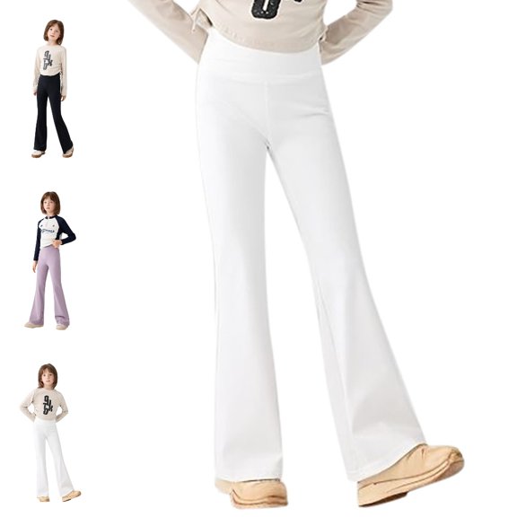 UJNDER Girls High Waist Shark Fit Flared Leggings Soft Full Length Comfy Pants for Cute Everyday Look Flared Leggings,White,13-14 Years