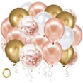 thumbnail image 1 of Globos de látex con confeti oro rosa, paquete de 60 globos blancos y dorados de 12 pulgadas, globos de cumpleaños con cinta dorada para fiestas, bodas y despedidas de soltera., 1 of 7