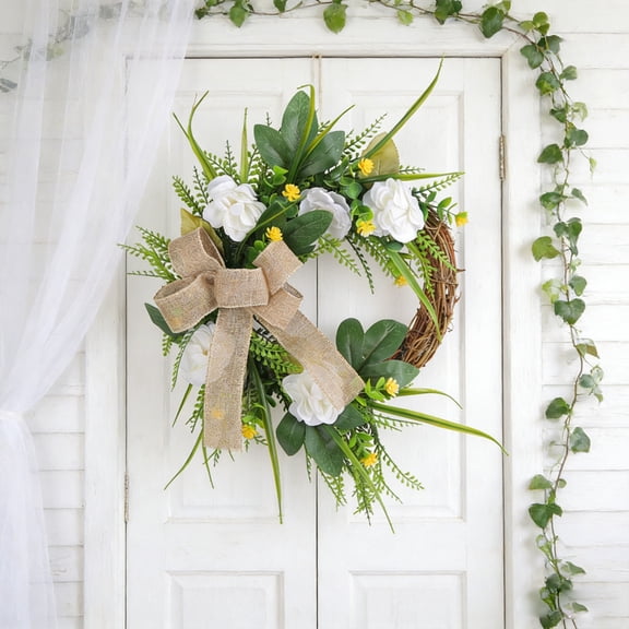 Magnolia Wreath Artificial Flowers, Spring Summer Fall Door Hanging Decor, Front Door Welcome Wreath for Christmas, Family Gathering Seasonal Celebration, Floral Wreath for Indoor Home Akmoler