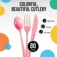thumbnail image 5 of Exquisite Heavyweight Pink Plastic Forks, Spoons & Knives Assortment, Medium Size, 24 Count, 5 of 6