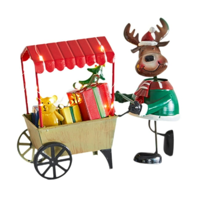 Adorno de escritorio con figura de personaje navideño empujando un carrito, 24 x 9 x 19 cm. Reno