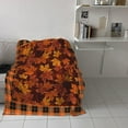 thumbnail image 4 of Thanksgiving Throw Blanket Orange Maple Leaves Fall Fleece Blankets Soft Breathable Check Plaid Buffalo Warm Cozy Bedspread for Thanksgiving Day Couch Bedroom All Seasons Use 50" x 60", 4 of 6