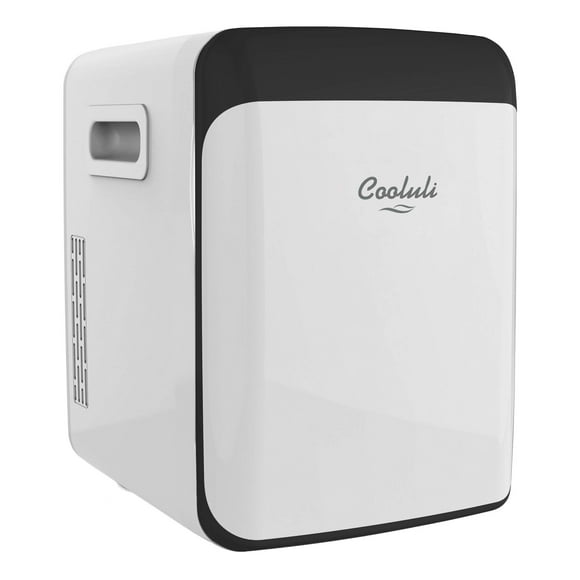 Cooluli 15L Mini Fridge for Bedroom - Car, Office Desk & College Dorm Room - 12V Portable Cooler & Warmer for Food, Drinks, Skincare, Beauty, Makeup & Cosmetics - AC/DC Small Refrigerator (White)