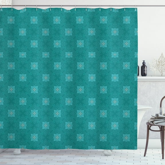 Ambesonne Moroccan Shower Curtain, Timeless Orient Motifs, 69"Wx84"L, Teal Pale Blue White