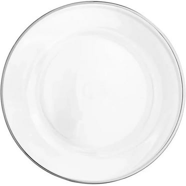 8 Pack | Silver Rimmed Clear Glass Charger Plate 13"