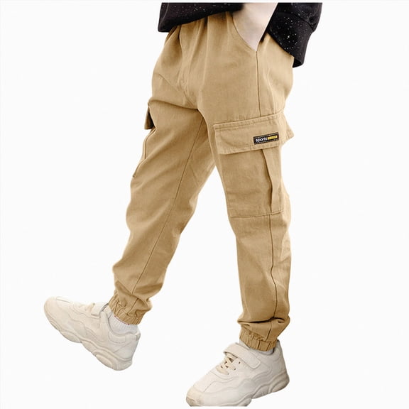Hessimy Boys Pull on Jogger Pants Quick Dry School Uniform Pants with Pockets(Khaki,15-16 Years)
