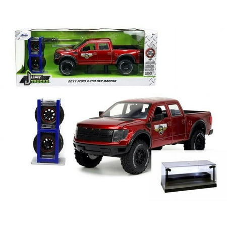 Diecast Car w/Display Case – 2011 Ford F-150 SVT Raptor w/Extra Wheels Candy Red – Jada Toys 33854 – 1/24 scale Diecast Car Diecast Car w/Display Case – 2011 Ford F-150 SVT Raptor w/Extra Wheels Candy Red – Jada Toys 33854 – 1/24 scale Diecast Car