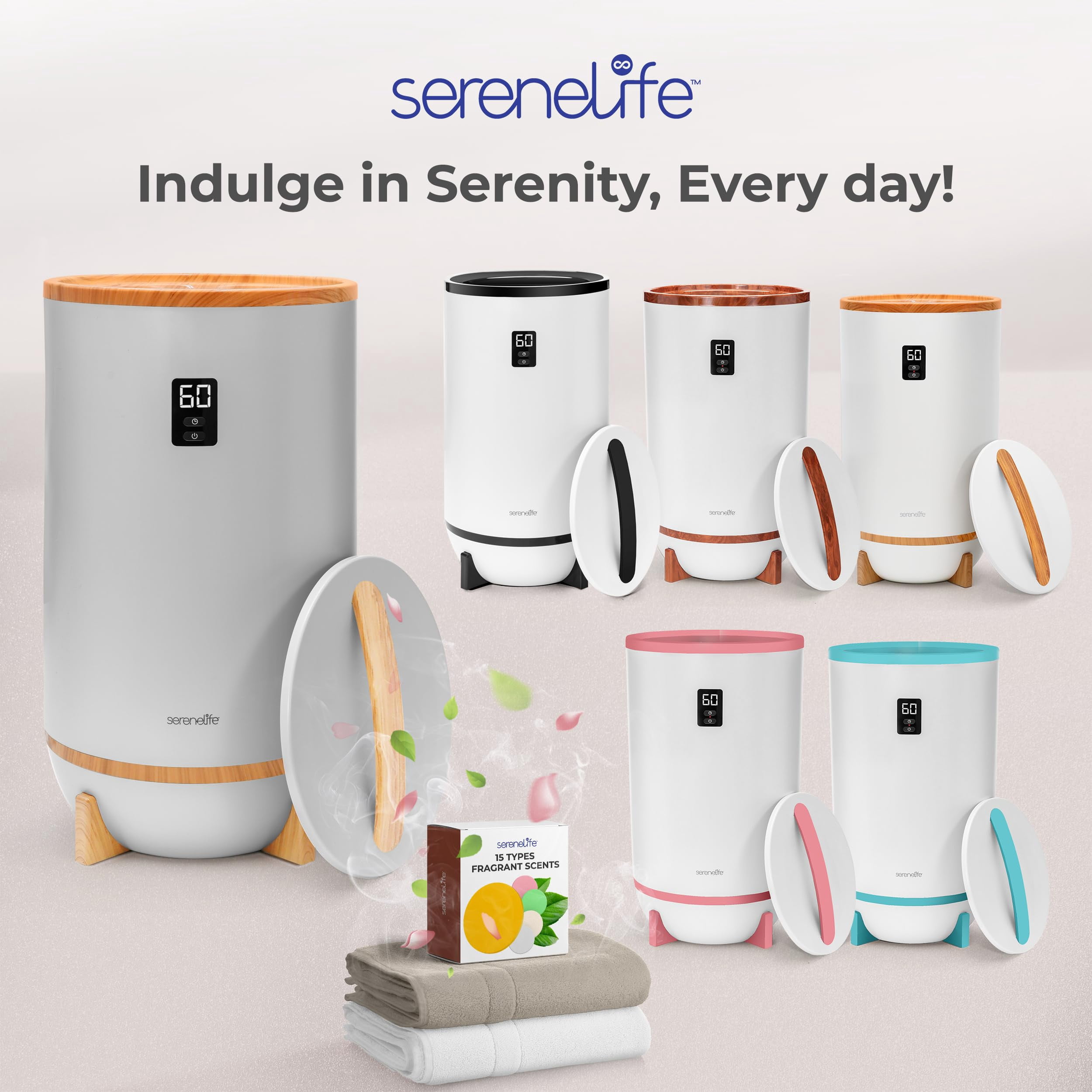 SereneLife Single Touch Towel & Blanket Warmer with Fragrant Disc Holder and LED Ring (Black,White)