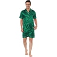 thumbnail image 1 of Ropa de dormir para hombres Top y pantalones de manga corta Ropa de dormir de verano Conjuntos de pijama de satén Verde S, 1 of 4