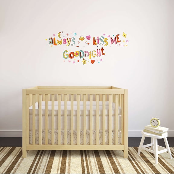 Children Always kiss me Goodnight Cute Family Wall Decal Decoration Goodnight Quotes Vinyl Wall Decal Lasts Years and Easily Removable - Size: 20 In(W) x 12 In(H)