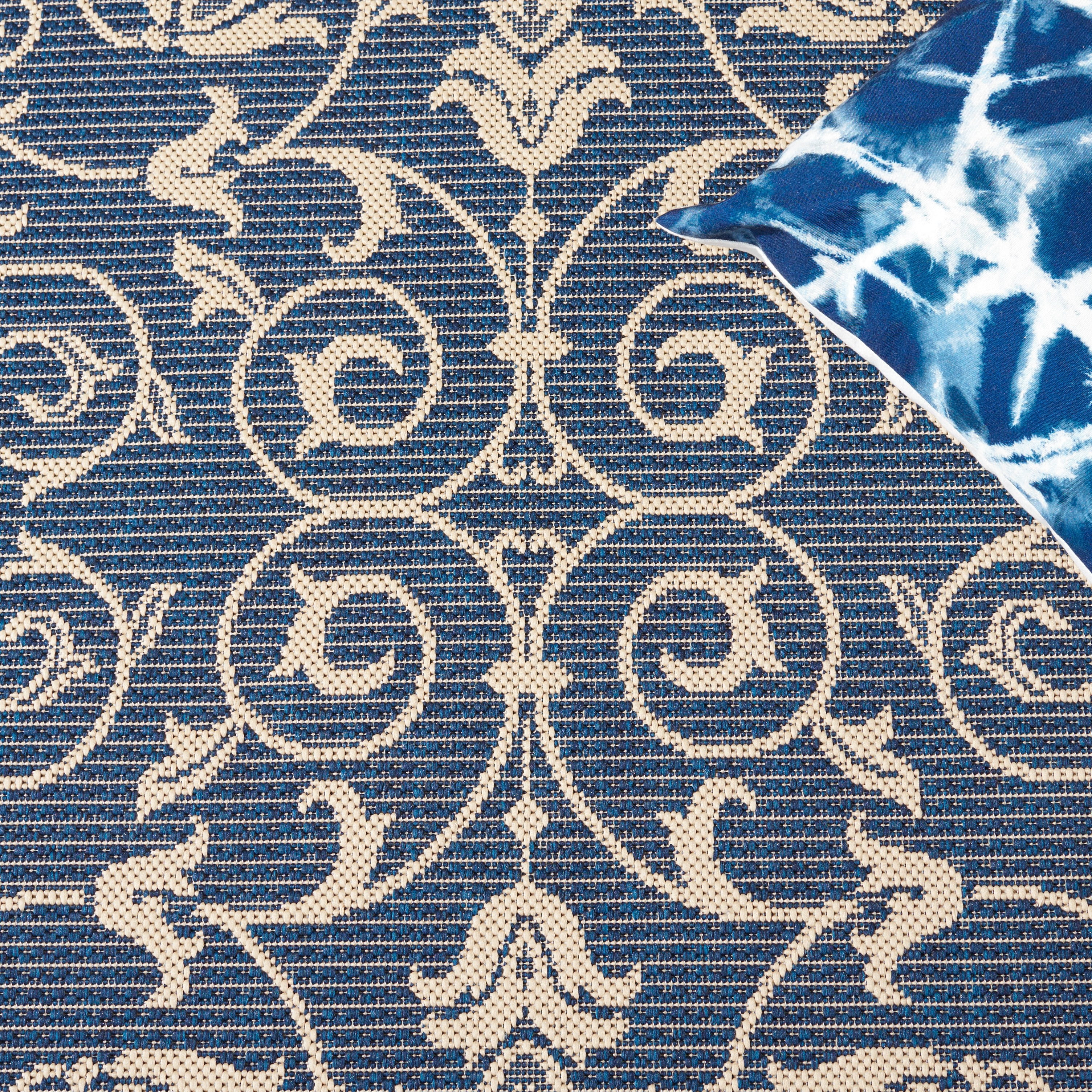 Safavieh Courtyard Nanda Botanical Indoor/Outdoor Runner Rug, Navy/Beige, 2'3" x 10'