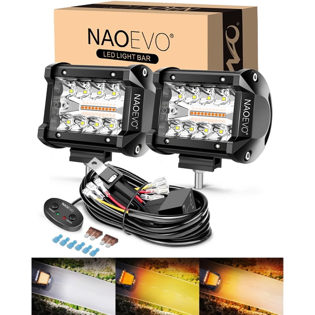 Luces LED tipo cápsula NAOEVO, 10 cm, blanco y ámbar para camión todo terreno, paquete de 2 unidades