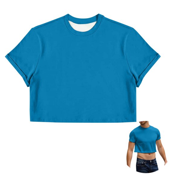 FOPSUFGWFO Mens Crop Tops Basic Casual Short Sleeve T-Shirts Crew Neck Daily Wear Loose Fit Fashion Blouses For Male Party Night Out Blue L