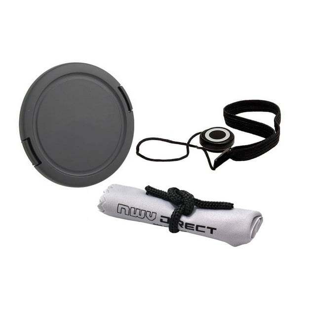 Lens Cap Side Pinch (46mm) + Lens Cap Holder + Nw Direct Microfiber Cleaning Cloth For Panasonic Lumix DMC-GX8