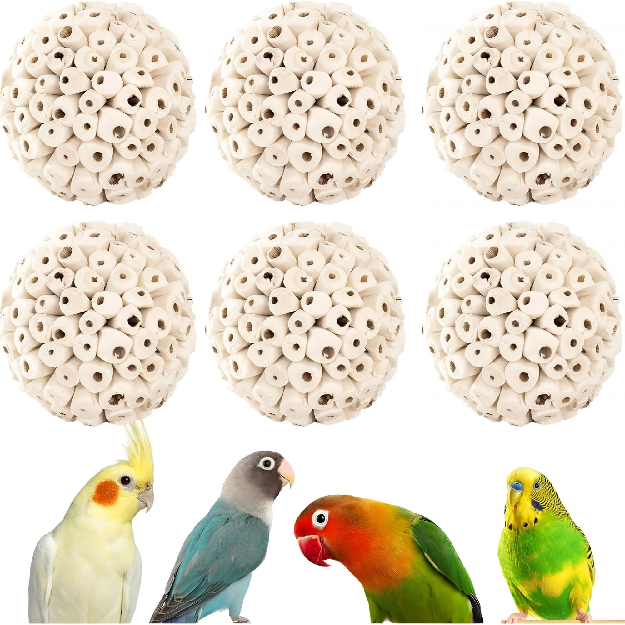 BESTSKY Bird Toys Sola Balls 2.36'' - 6PCS, Bird Foraging Toy, Soft Sola Atta Ball, Parrot Chew Shred Toy for Sharpening Claws and Beaks for Cockatiel, Parakeets, Conure, Love Birds