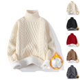 thumbnail image 1 of Pulls pour Femmes 2025 Col Roulé Manches Longues Doublé Polaire Épais Chandail en Tricot Torsadé, 1 of 4