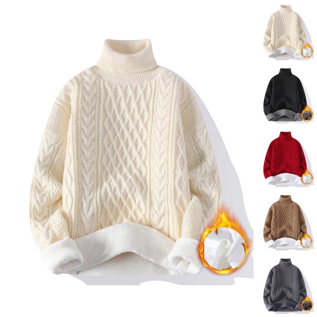 Pulls pour Femmes 2025 Col Roulé Manches Longues Doublé Polaire Épais Chandail en Tricot Torsadé