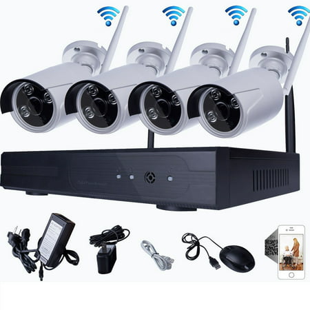 Zimtown 4CH NVR 720P 4 IP Wireless Outdoor CCTV IR Night Vision Camera Home Security System (Hard Drive NO (Best Way To Sell Home Security Systems)