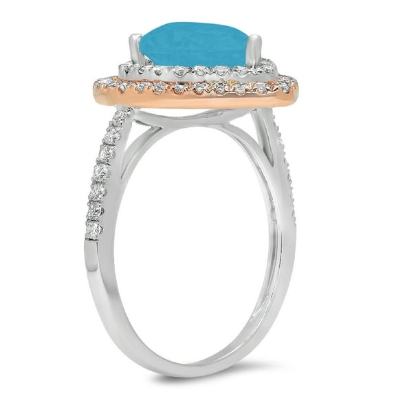 2.48 ct Pear Cut Simulated Turquoise Halo Engagement Ring for Women in 18K White/Rose Gold