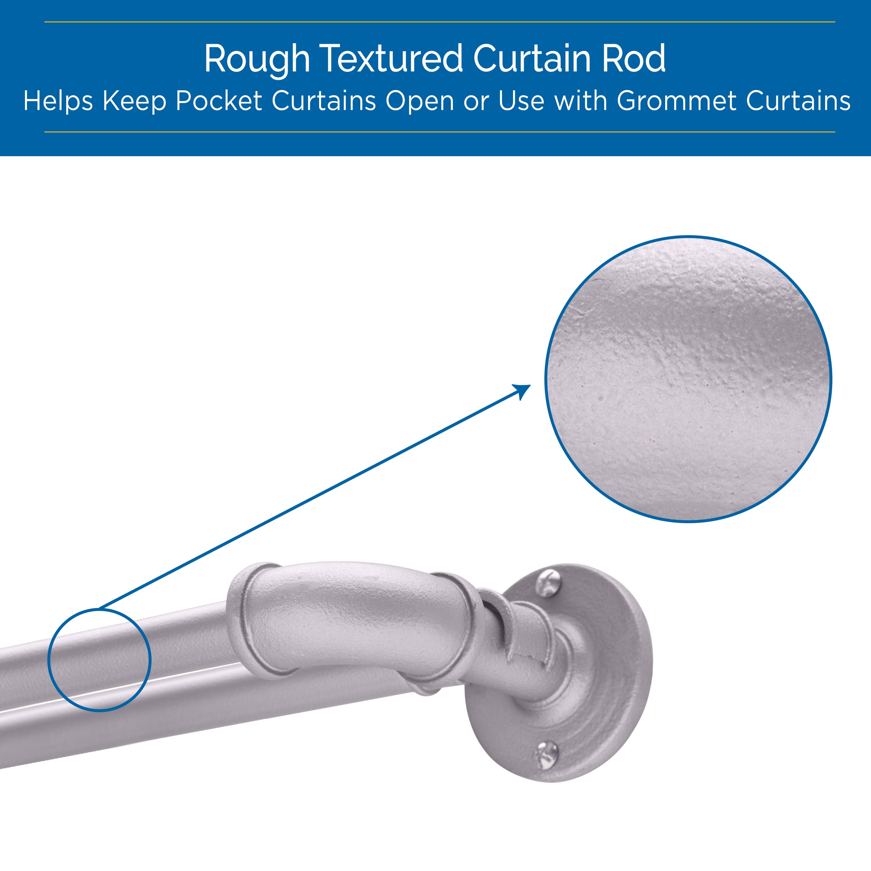 Sun Zero Bronn 3/4" Light Blocking Wrap Around Window Double Curtain Rod, 36-66", Polished Pewter