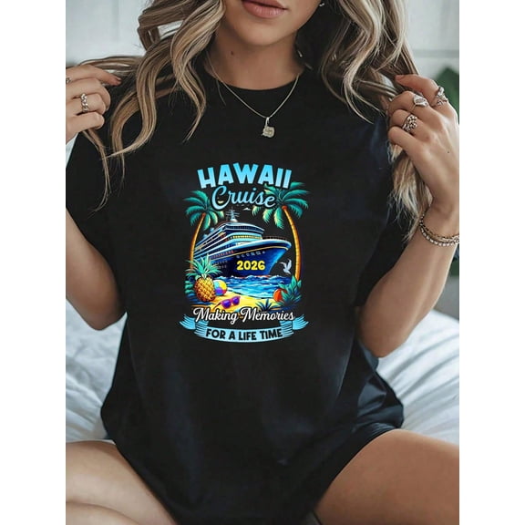 Women's Casual Hawaii Cruise 2026 Vacation Graphic Crewneck T-Shirt