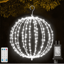 16INCH Outdoor/Indoor LED Christmas Light Ball,Foldable Metal Sphere Lights, Connectable Waterproof 16 Modes with Timer, Hanging Tree Globe Lights for Holiday Christmas Decorations (White)