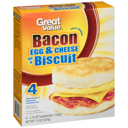 Great Value Bacon, Egg & Cheese on a Biscuit, 3.76 oz, 4 count ...