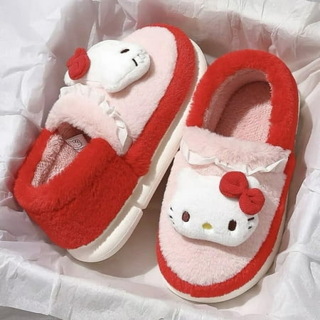 

Sanrio Hello Kitty Slippers Kawaii Kuromi Cinnamoroll Plush Cotton Indoor Bathroom Women 2023 New Summer Beach Anti-Sli Shoes