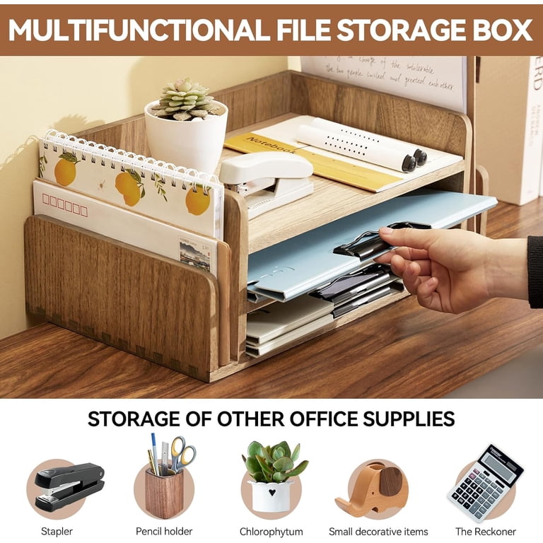 Aazon.co: SUPEASY Wood Desk Organizer, 3 Tier Paper File Organizer