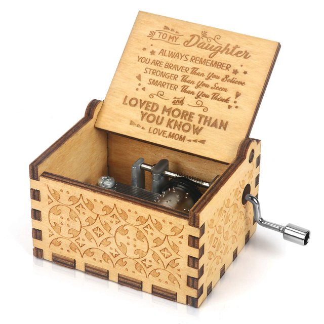 Caja de música BOOB, manivela de madera, 6,5 x 5,3 x 3,7 cm