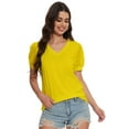 thumbnail image 3 of Women's V Neck Tops Puff Sleeve with Swiss Dot T-Shirts Summer Casual Loose Tshirts, 3 of 5