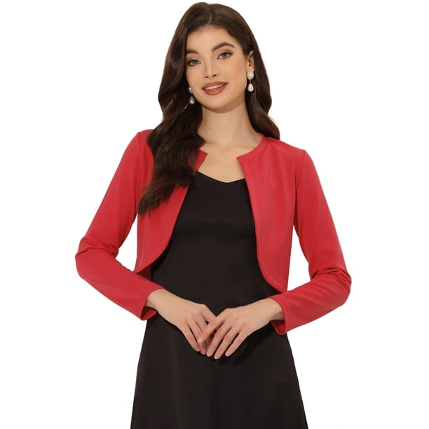 Cárdigan Crop Top Dobladillo Curvo Frente Abierto Bolero Encogimiento Hombros De Otoño Invierno Para Mujer Rojo S