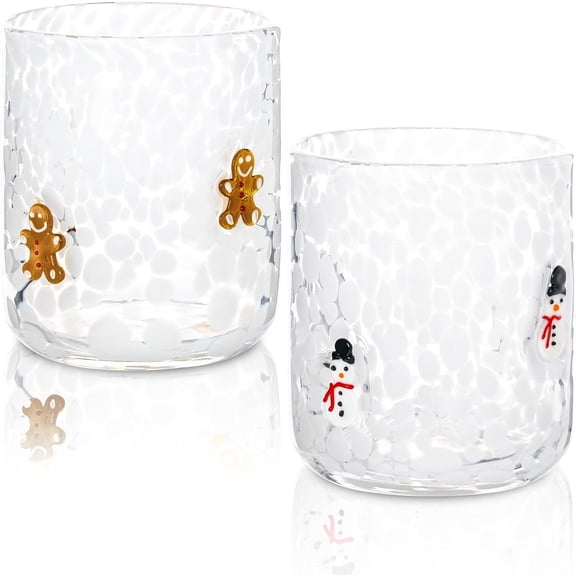 Natonhi 1Pcs Christmas Icon Glass Cups Set-14 oz Gingerbread Man and Snowman Icon Double Holiday Party Supplies and Lovely Gift(Random One)
