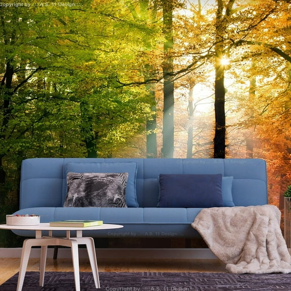 Tiptophomedecor Peel and Stick Forest Wallpaper Wall Mural - Forest Colours - Removable Wall Decals